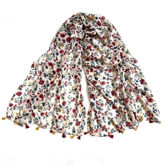 Luxury Tassel Floral Print Scarf Shawl - Picture 2 of 6